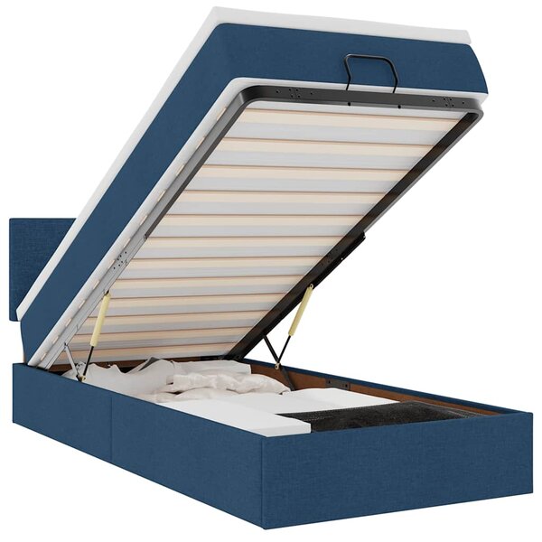 vidaXL Lit ottoman avec matelas et LED Bleu 90x200 cm Tissu