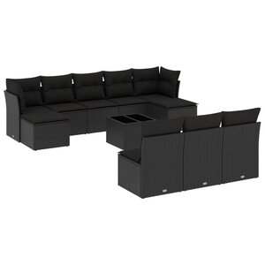 vidaXL Salon de jardin 11 Pièces avec coussins noir résine tressée
