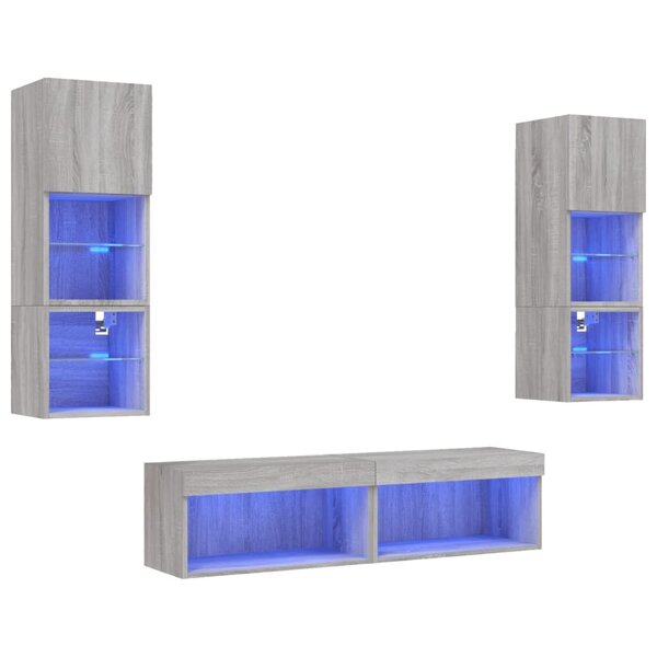vidaXL Unités murales TV avec LED 6 Pièces gris sonoma bois d'ingénierie