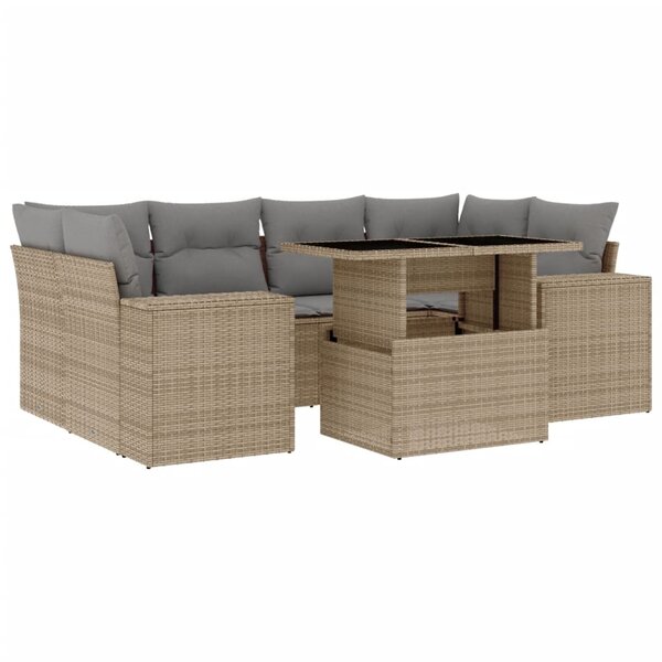 vidaXL Salon de jardin avec coussins 7 Pièces beige résine tressée