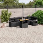 vidaXL Salon de jardin 7 Pièces avec coussins noir résine tressée