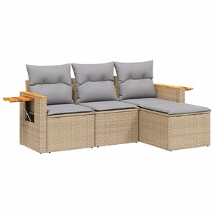 vidaXL Salon de jardin avec coussins 4 Pièces beige résine tressée
