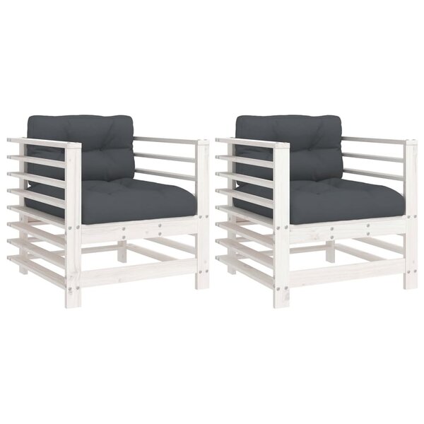 vidaXL Chaises de jardin et coussins lot de 2 blanc bois de pin massif