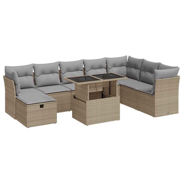 vidaXL Salon de jardin avec coussins 9 Pièces beige résine tressée