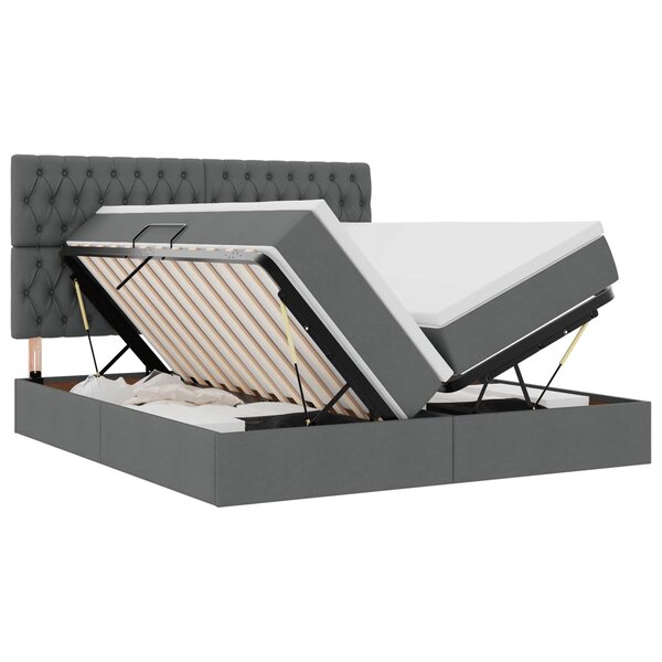 vidaXL Lit de Rangement avec tête de lit Gris foncé 200 x 200 cm Tissu