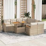 vidaXL Salon de jardin avec coussins 9 Pièces beige résine tressée acacia