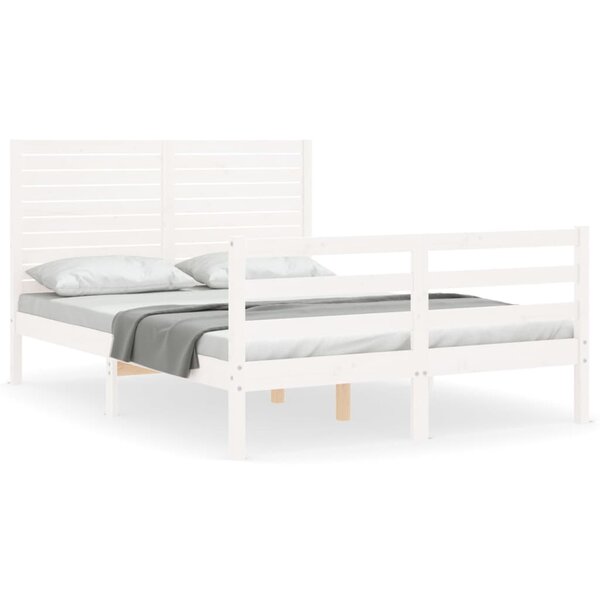 vidaXL Cadre de lit avec tête de lit blanc petit double bois massif