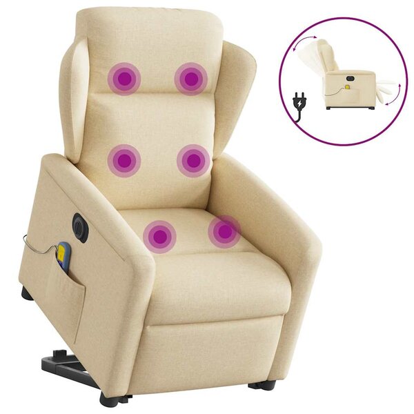 vidaXL Fauteuil inclinable de massage électrique Crème Tissu