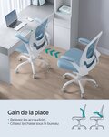Fauteuil de bureau avec accoudoir rabattable chaise de bureau en toile siège pivotant à 360° support lombaire réglable gain de place bleu 12_0005865