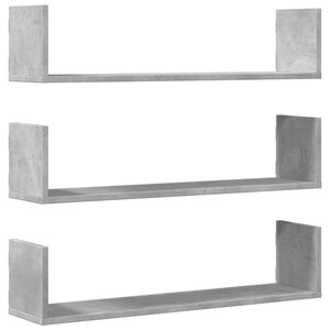 vidaXL Étagères murales 3 Pièces gris béton 80x18x18 cm bois d'ingénierie