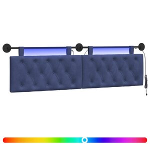vidaXL Tête de lit suspendue Avec lumière LED Bleu police Velours
