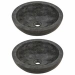vidaXL Meuble de salle de bain lavabos en marbre noir Bois teck massif