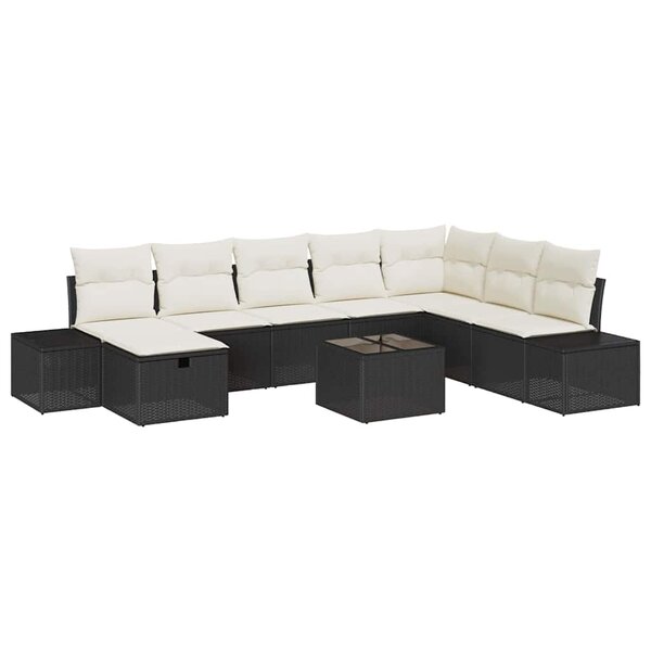 vidaXL Ensemble de canapé de jardin avec coussin 9 Pièces Noir Poly rotin