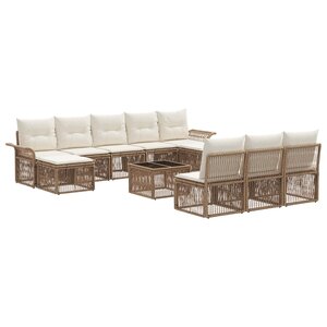vidaXL Ensemble de canapé de jardin 11 Pièces Beige polyrotin