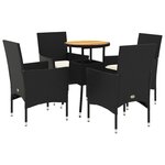 vidaXL Ensemble à manger de jardin et coussins 5 Pièces noir rotin acacia