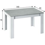 Table à manger extensible - KENDRA - Rectangulaire - Blanc artik et ciment - 140/190 x 90 x 78 cm