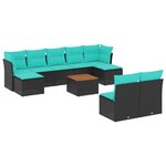 vidaXL Salon de jardin 10 Pièces avec coussins noir résine tressée