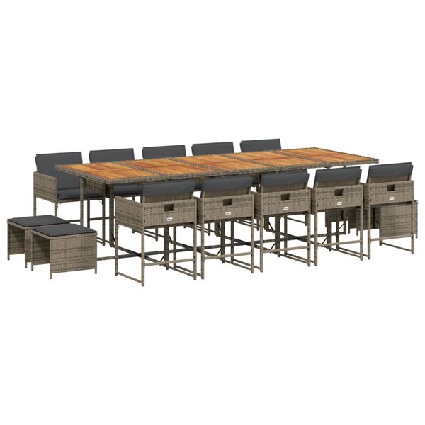 vidaXL Ensemble à manger de jardin 15 Pièces coussins gris résine tressée