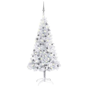 vidaXL Arbre de Noël artificiel pré-éclairé/boules argenté 150 cm PET