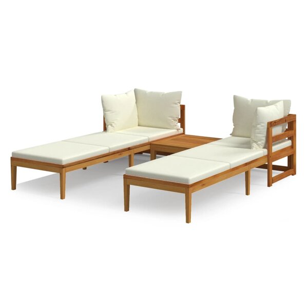 vidaXL Salon de jardin 3 Pièces avec coussins blanc crème Bois d'acacia