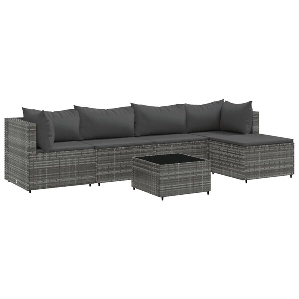 vidaXL Salon de jardin 6 Pièces avec coussins Gris Résine tressée