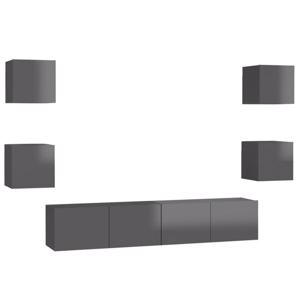 vidaXL Ensemble de meubles TV 6 Pièces Gris brillant Aggloméré