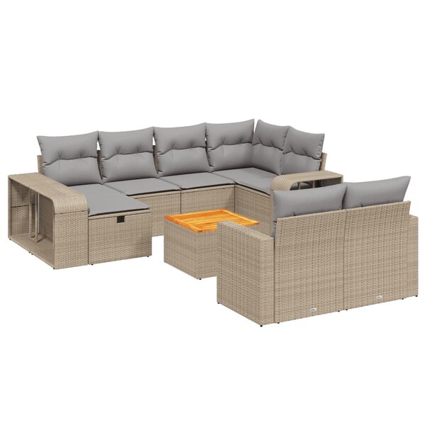 vidaXL Salon de jardin 11 Pièces avec coussins beige résine tressée