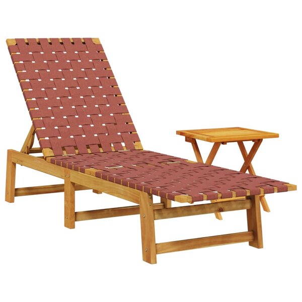 vidaXL Chaises longues avec table rouge bois d'acacia solide et tissu