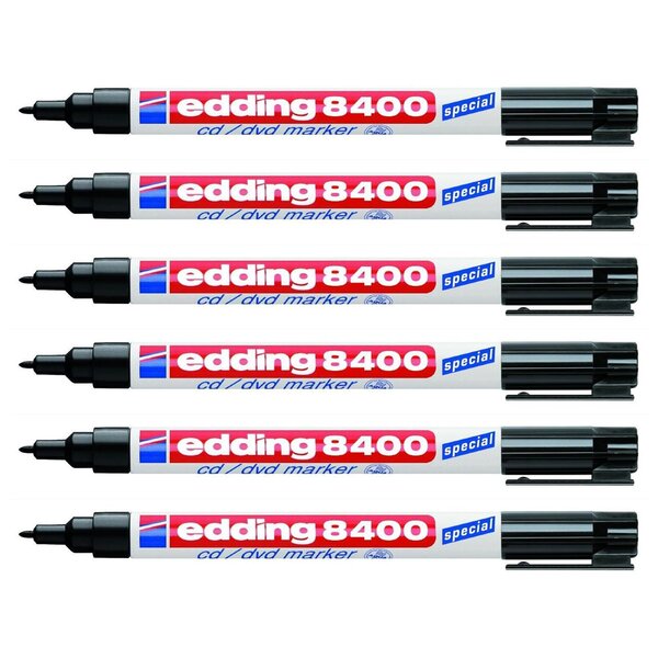 Marqueur Permanent cd/ dvd 8400 pointe ogive 1 mm noir x 6 EDDING