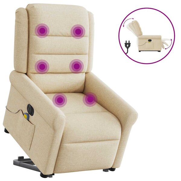 vidaXL Fauteuil inclinable de massage électrique Crème Tissu