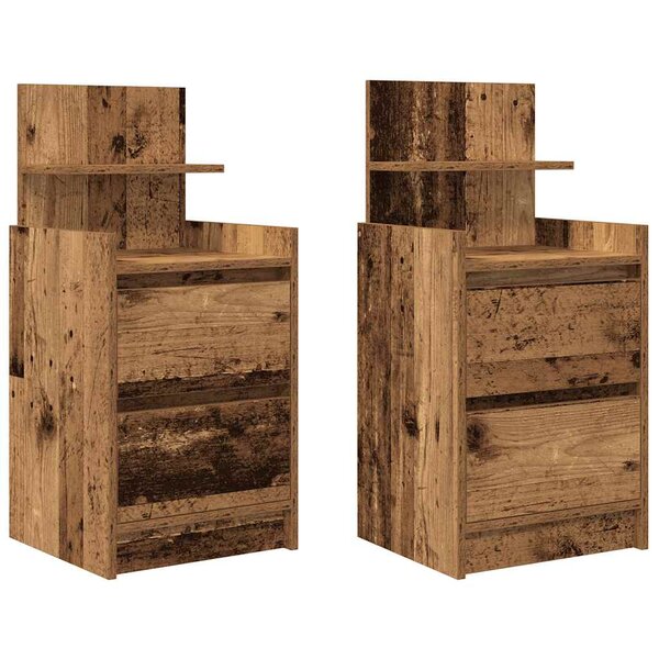 vidaXL Tables de chevet avec 2 tiroirs 2 Pièces vieux bois 38x34x80 cm