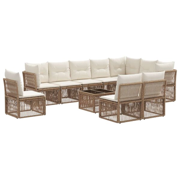 vidaXL Ensemble de canapé de jardin 11 Pièces Beige polyrotin