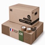 Pack and Move - Lot 30 cartons déménagement stockage standard - 60 x 30 x 30 cm - Poignées renforcées - 2 adhésifs offerts