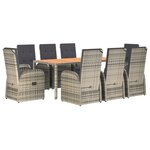 vidaXL Ensemble à manger de jardin 9 Pièces coussins gris résine tressée