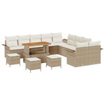 vidaXL Ensemble de canapés de jardin de 14 pièces avec coussins beige en poly rotin et acacia.