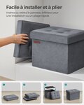 Banc de rangement boîte pliable en velours repose-pieds avec couvercle 31 x 41 x 31 cm capacité de charge 130 kg pour couloir salon gris 12_0004136