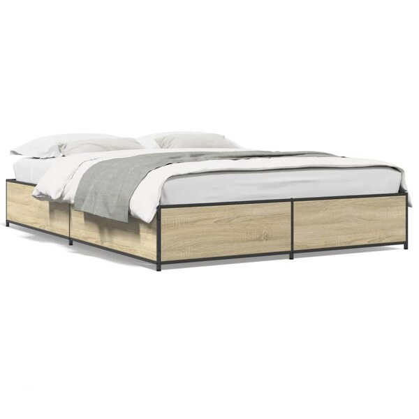 vidaXL Cadre de lit chêne sonoma 120x200 cm bois d'ingénierie et métal