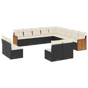 vidaXL Salon de jardin avec coussins 13 Pièces noir résine tressée