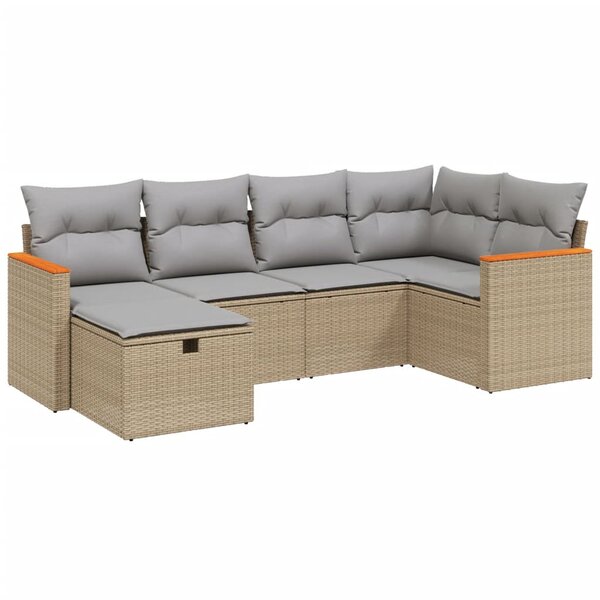vidaXL Salon de jardin avec coussins 6Pièces mélange beige résine tressée
