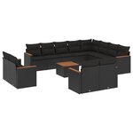 vidaXL Salon de jardin avec coussins 13 Pièces noir résine tressée