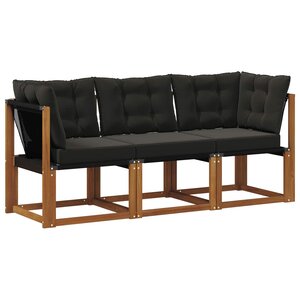 vidaXL Canapé d’extérieur milieu et coin avec coussin 3 Pièce Naturel