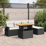vidaXL Salon de jardin 6 Pièces avec coussins noir résine tressée acacia