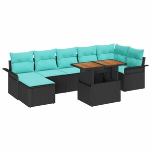 vidaXL Ensemble de canapé de jardin 8 Pièces Noir et Bleu polyrotin