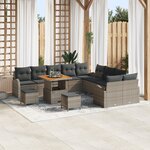 Ensemble de Canapé de Jardin de 13 pièces avec Coussins en Poly Rotin Gris