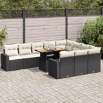 vidaXL Salon de jardin 11 Pièces avec coussins noir résine tressée