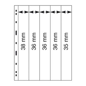 Feuilles Uniplate Lindner transparentes à 5 bandes pour roulettes de timbres-postes.