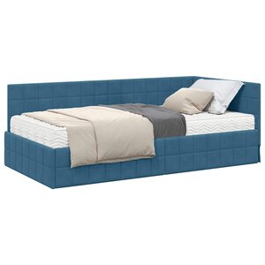 vidaXL Cadre de lit d'angle avec matelas 2 pc Bleu 90 x 200 cm Velours