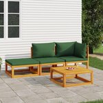 vidaXL Salon de jardin 4 Pièces avec coussins vert bois massif