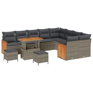 vidaXL Ensemble de canapé de jardin 12 Pièces Gris polyrotin