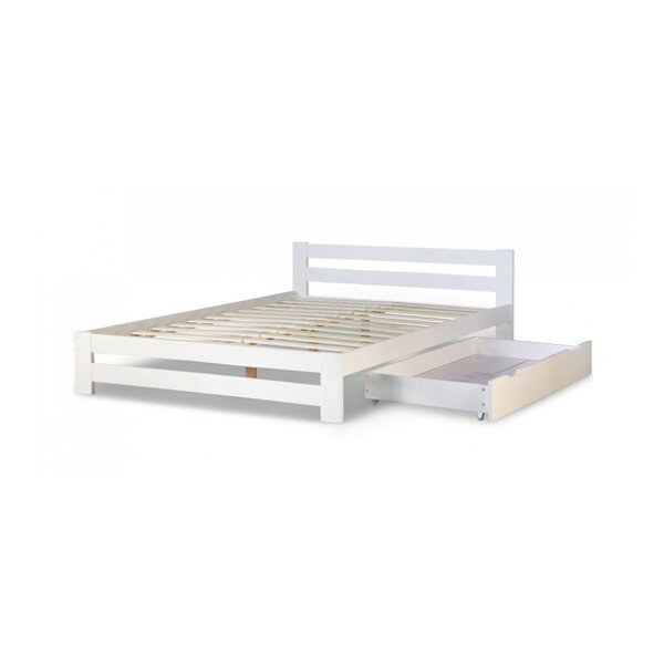 Lit Double en Bois Blanc 140x200 avec tiroir de lit et sommier a lattes